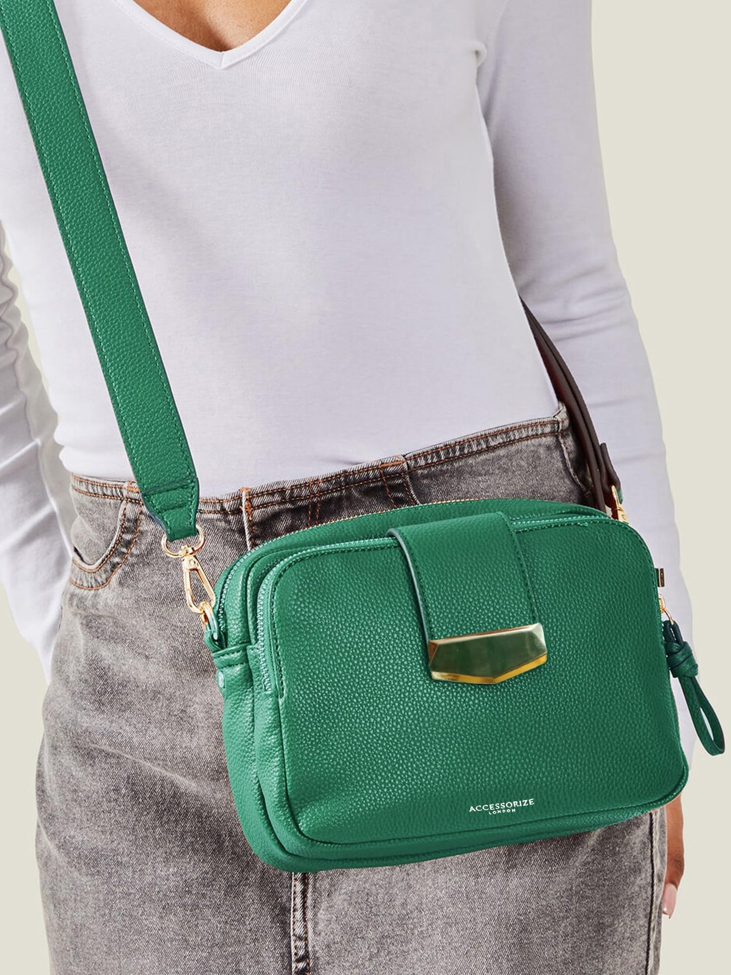 Accessorize London Women's Green Functional Crossbody Sling Bag | Bags for women | Ladies Purse Handbag