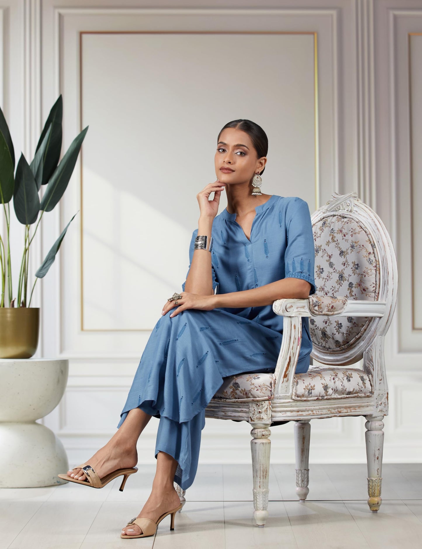 BIBA Women Rayon Solid Relaxed Mix And MatchCo-Ord Set (Work Vog1884_Blue_38)