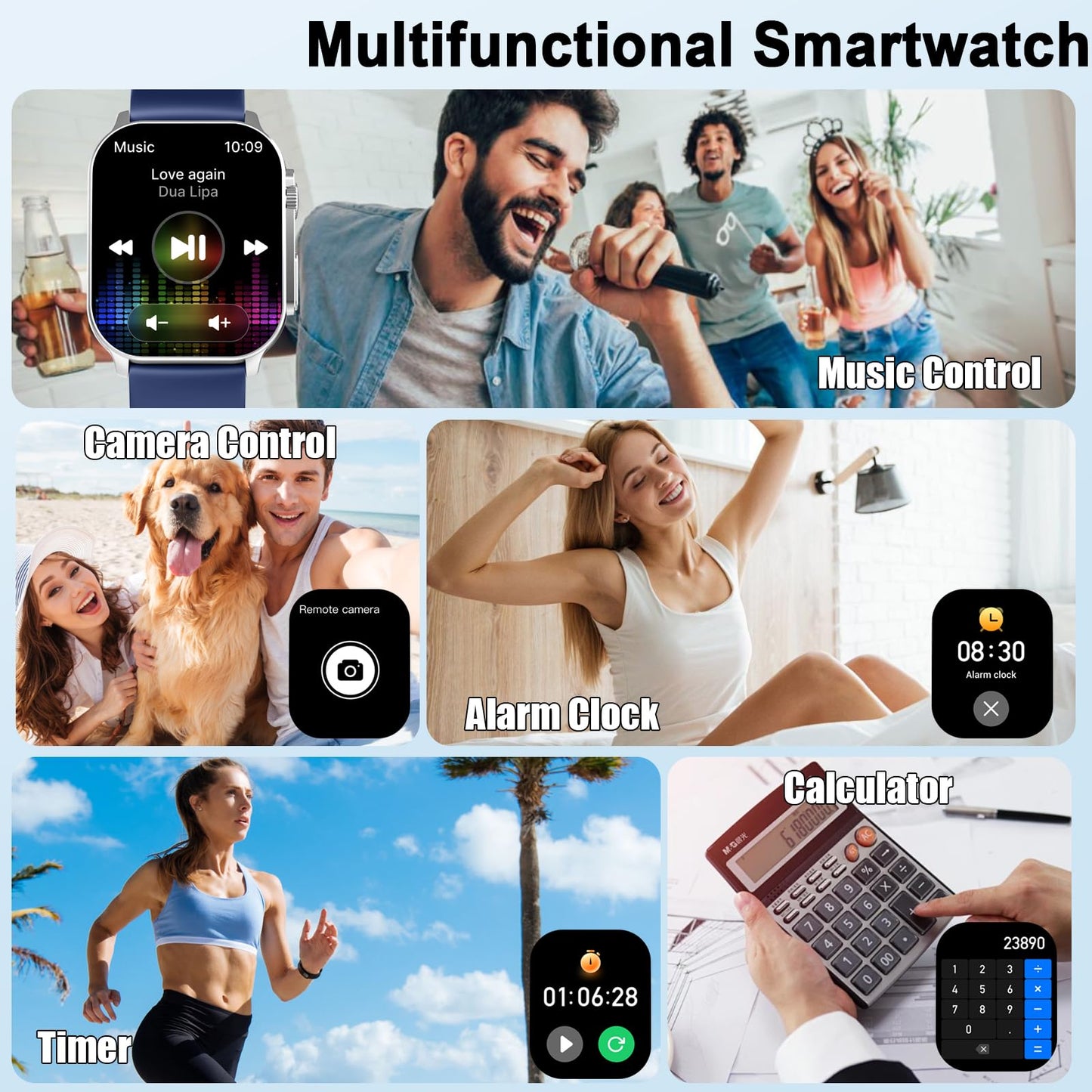 Cillso Smart Watch, 2.01''HD Smart Watch for Women Men, 110+ Sport Modes, Bluetooth Answer/Calls, IP68 Waterproof, Fitness Tracker, Fit for Android and iPhone, Blue
