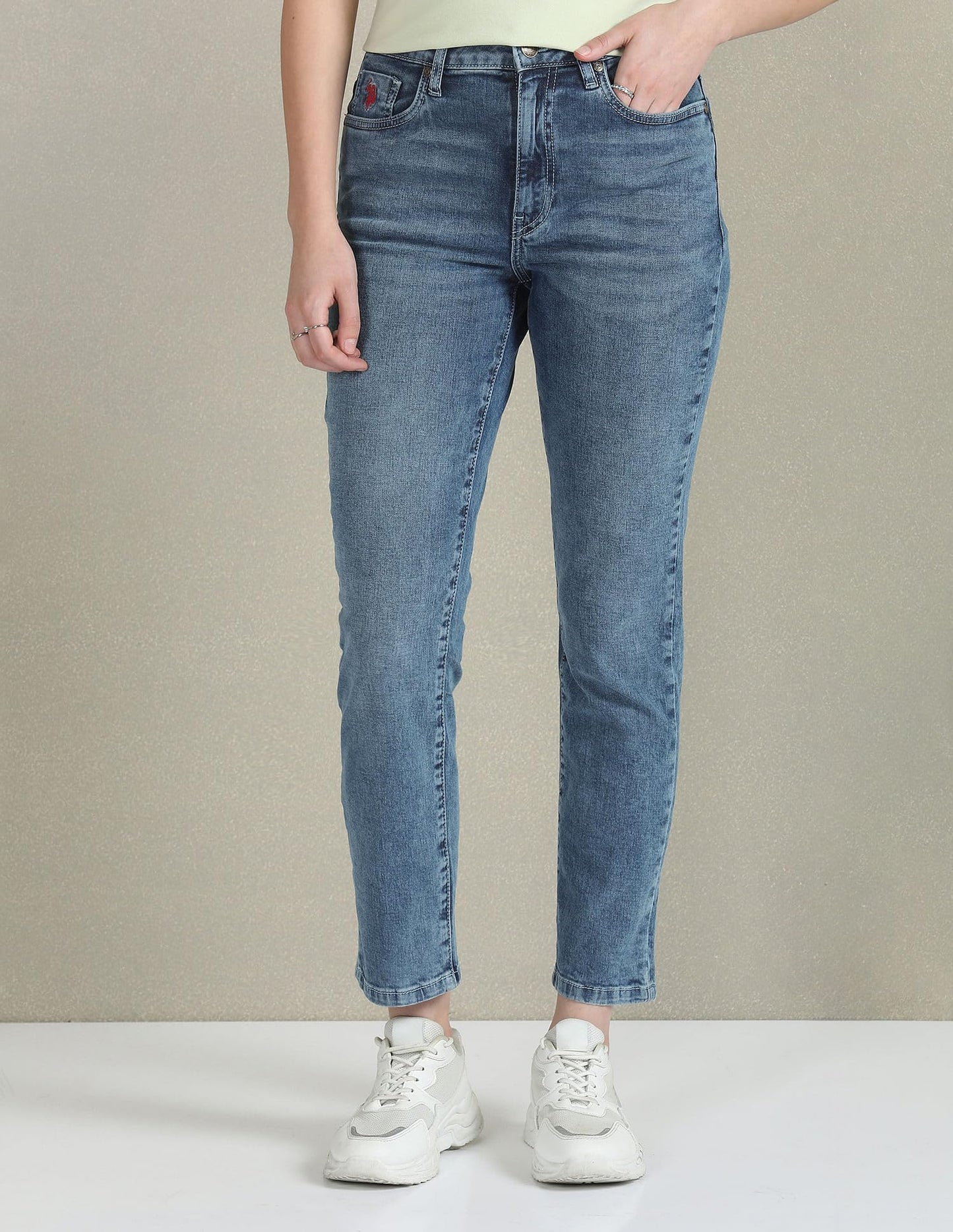 U.S. POLO ASSN. Women's Mid Rise Stone Wash Slim Fit Jeans (Uwaw23Jn056_Blue_32)
