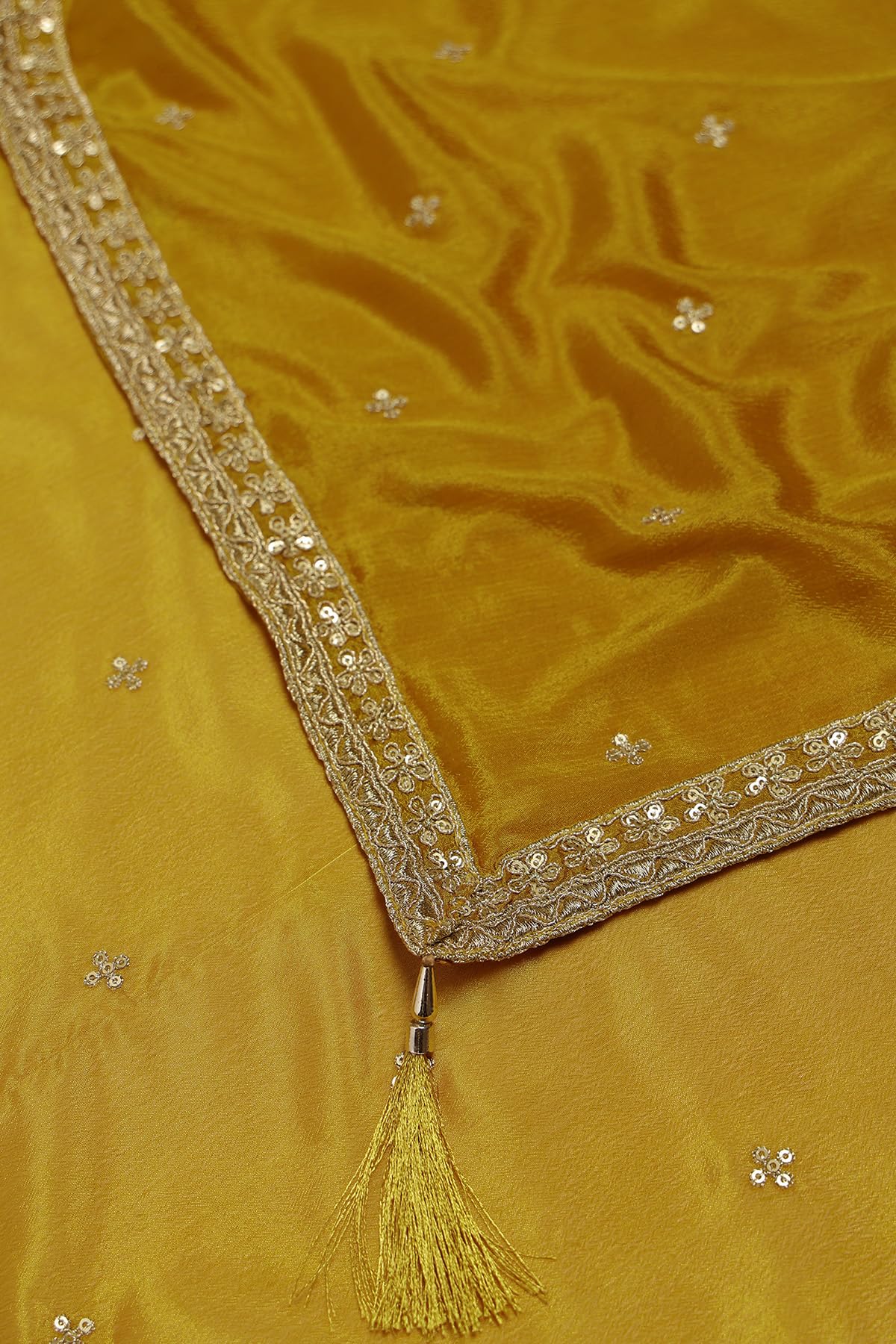 Soch Womens Mustard Tissue Embroidered Salwar Suit With Mirror Work