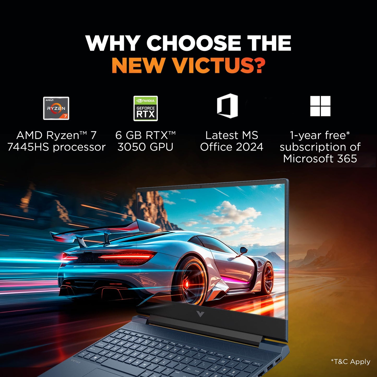 HP Smartchoice Victus, AMD Ryzen 7 7445HS, 6GB RTX 3050, 16GB DDR5(Upgradeable) 512GB SSD, FHD, 144Hz, 300 nits, 15.6''/39.6cm, Win 11, M365* Office24, Blue, 2.29kg, fb3134AX/3120ax, Gaming Laptop