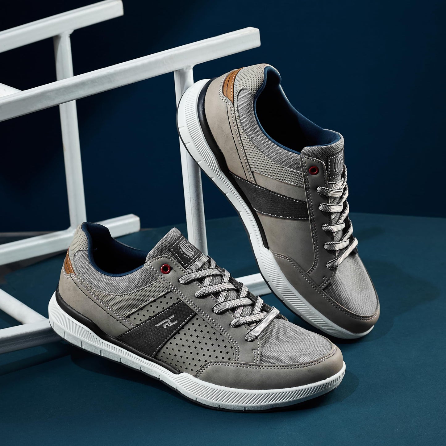 Red Chief Sports Casual Sneakers for Men & Boys | Stylish Lace Up Low Ankle Shoes | Everyday Sneakers | Comfortable Trendy Footwear | M.Grey-White | Size-7 | C6008 F041