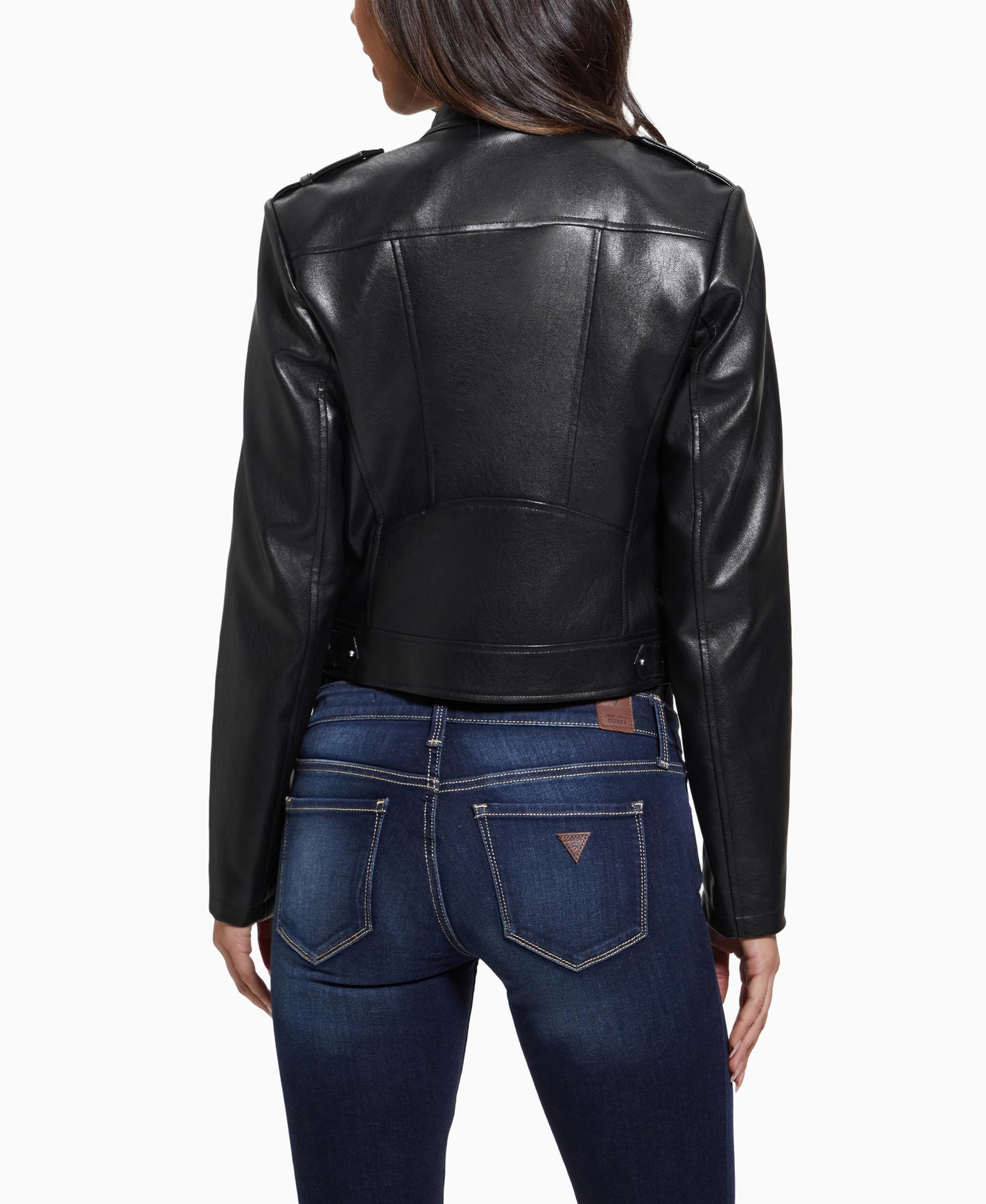 GUESS womens Montecarla Faux Leather Fitted JacketFaux Leather Jacket, Black, M