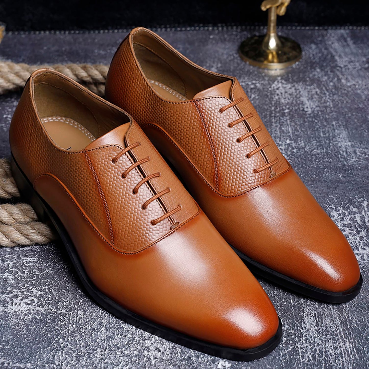 LOUIS STITCH Men's British Tan Derby Formal Shoes Handmade Italian Leather Shoes for Men (EUPLDYTN) (Size- 7 UK)