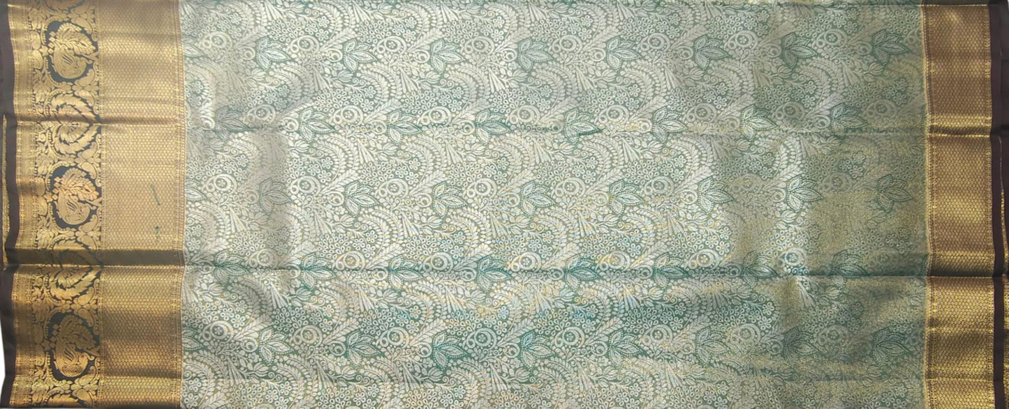 VFCollections Women's Kanchipuram Silk Pure Pattu Sarees With Blouse (Green)