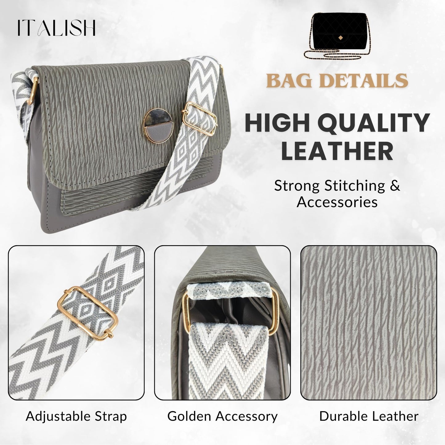 ITALISH Women Crossbody Sling Bag with Adjustable Strap & Lightweight (Grey)