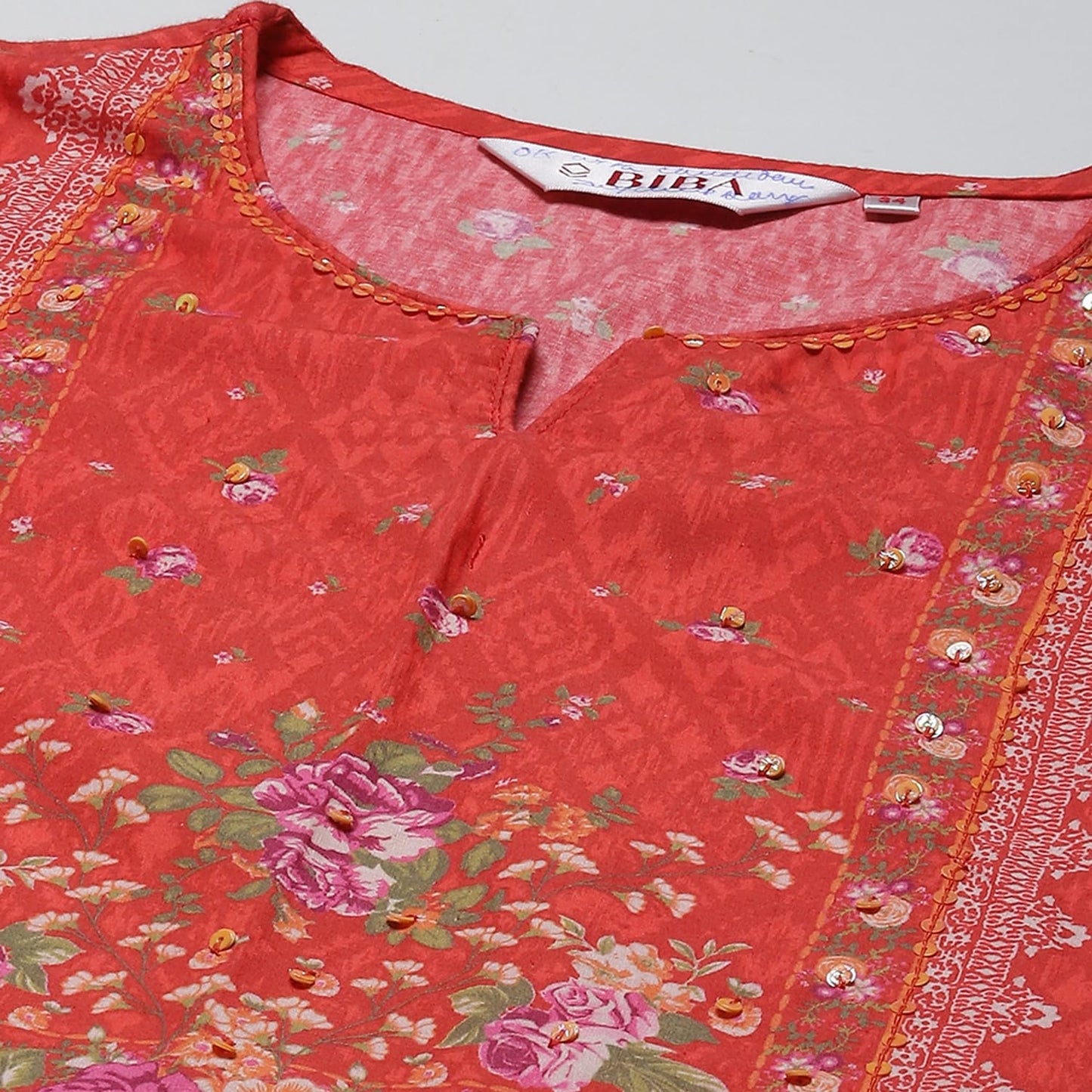 BIBA WOMEN PRINTED NARROW SALWAR KURTA DUPATTA(SKDSKD7485E_RED_34)