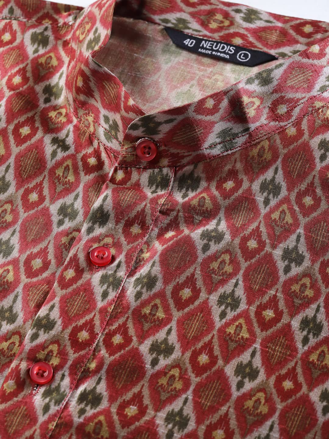 NEUDIS Men Maroon Patola Print Dupion Silk Kurta