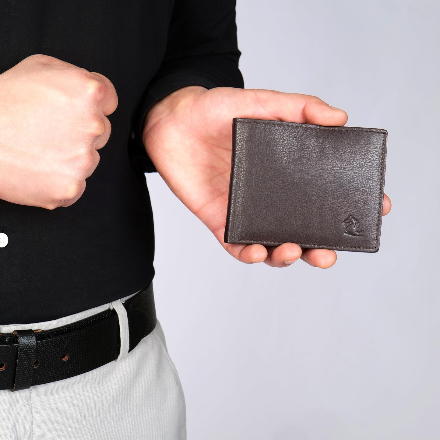 KARA Brown Men's Genuine Leather Wallet – Bifold, 2 Cash Compartments, Coin Pocket, 10+ Card Slots, Hidden & Transparent Flip Sections