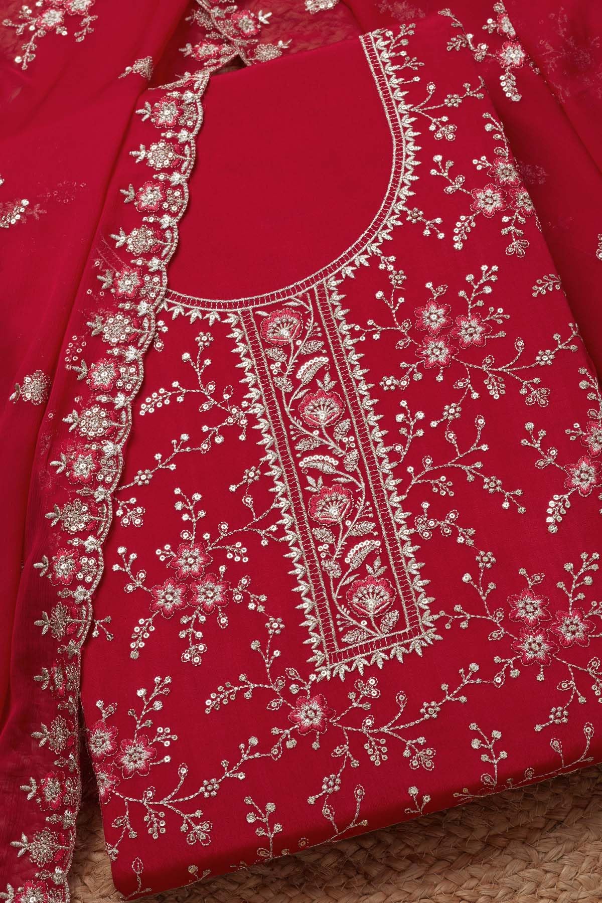 Soch Womens Fuchsia Chinon Embroidered Unstitch Dress Material With Sequins