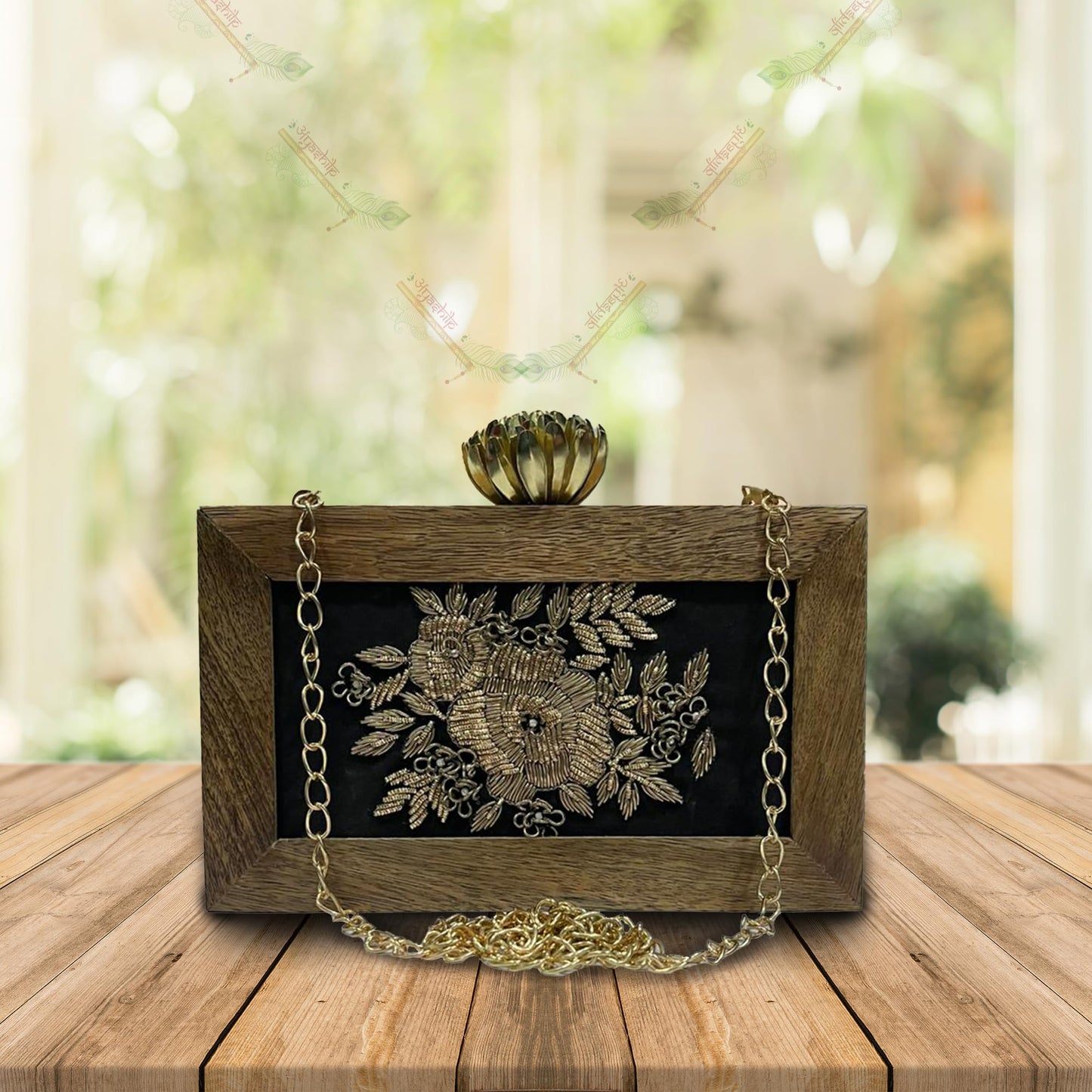 Handmade Crossbody Ethnic Wooden Clutch for Women – Unique Rose Embroidery, Latest Fashionable Purse for Any Outfit