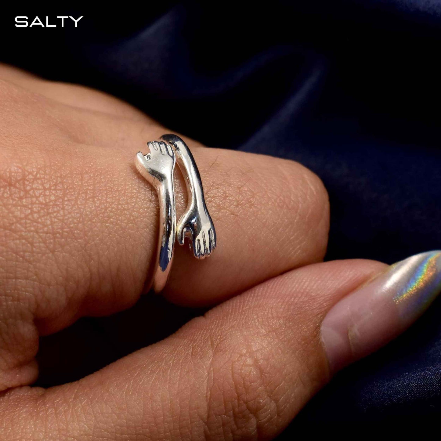 Salty Cute Promise Hug Ring for Women & Girls | Stainless Steel Finger Rings | Adjustable | Modern Design Fancy & Stylish Accessories | Diwali, Birthday & All Occassion Gift | Everyday Wear
