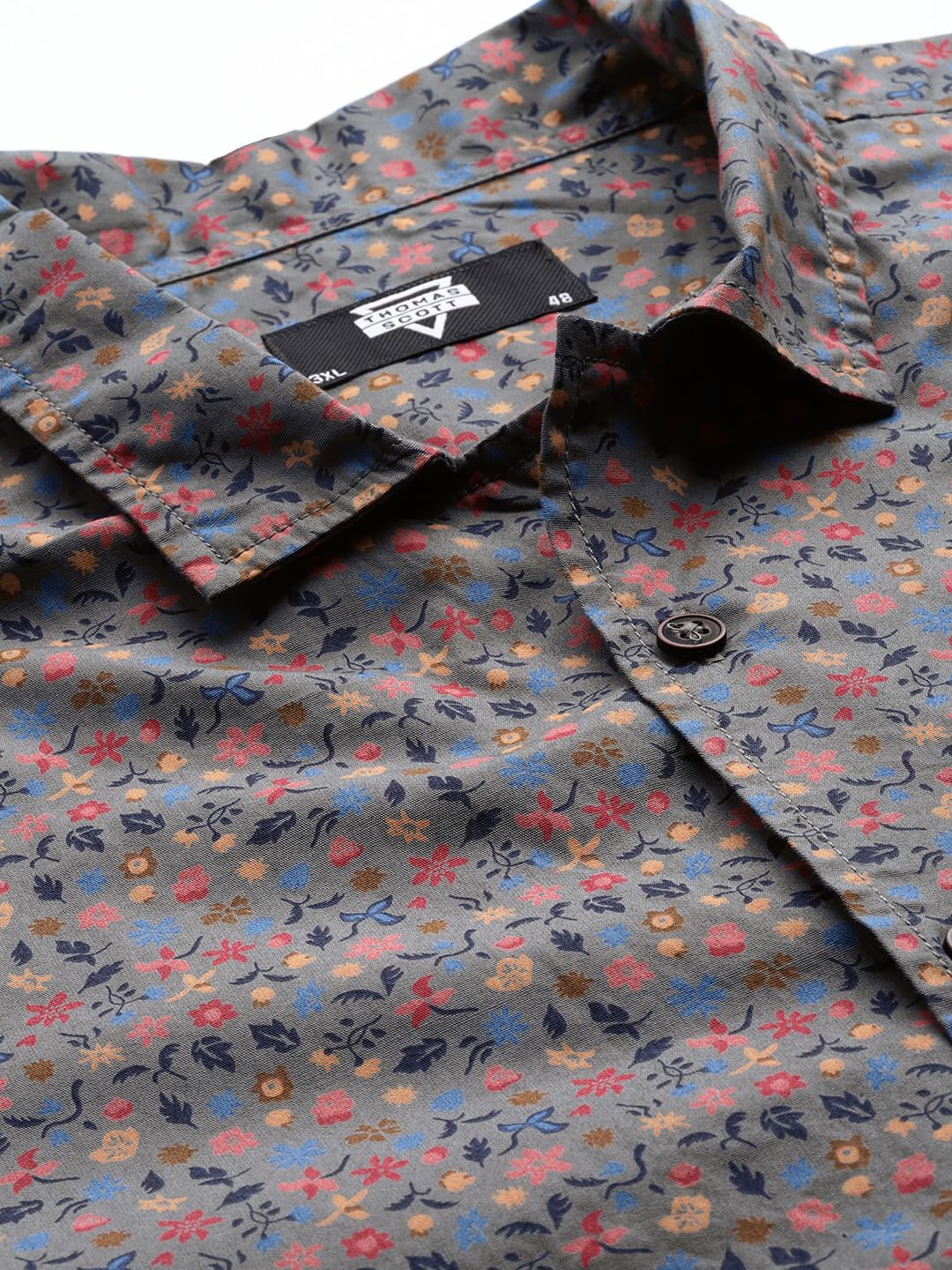 Thomas Scott Plus Size Premium Floral Printed Pure Cotton Casual Shirt(TS1474_Grey_4XL)