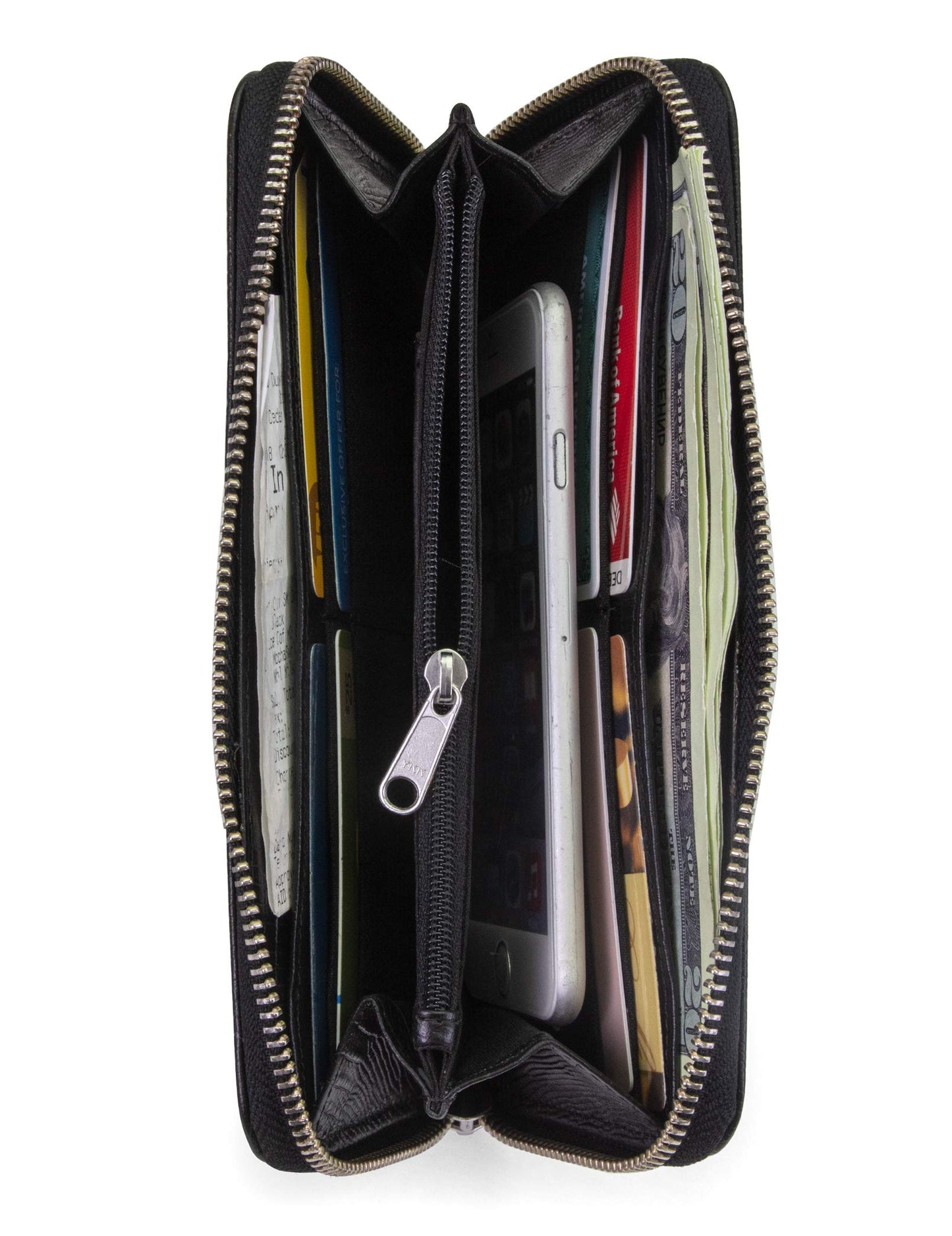 Timberland womens Leather RFID Zip Around Wallet Clutch With Wristlet Strap, Black (Lizard),One Size