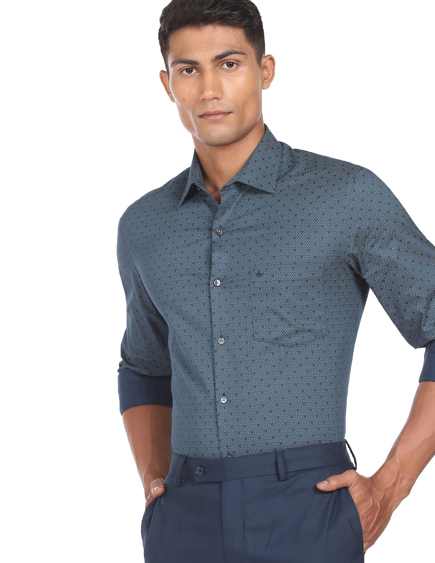 Arrow Printed Slim Fit Twill Formal Shirt Dark Blue
