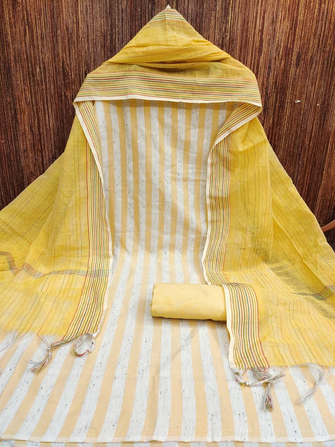 Pandadi Saree Women's Yellow Cotton Jacquard Linning Work Unstitched Salwar Suit Dress Material