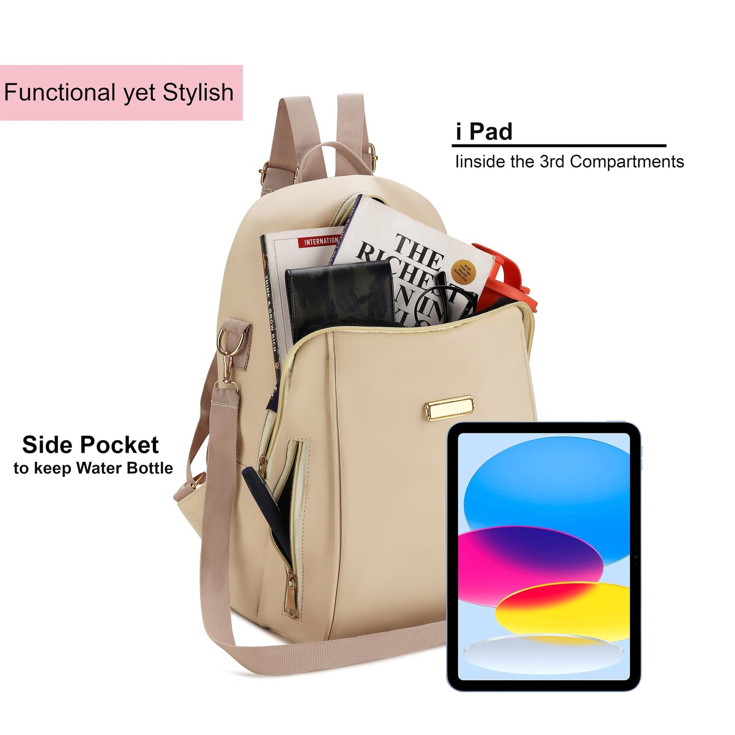 SKUGG Women's Backpack Purse – Stylish PU Leather Backpack for Women, Fashion Travel Daypack with Anti-Theft Pocket, Lightweight & Durable (Cream)