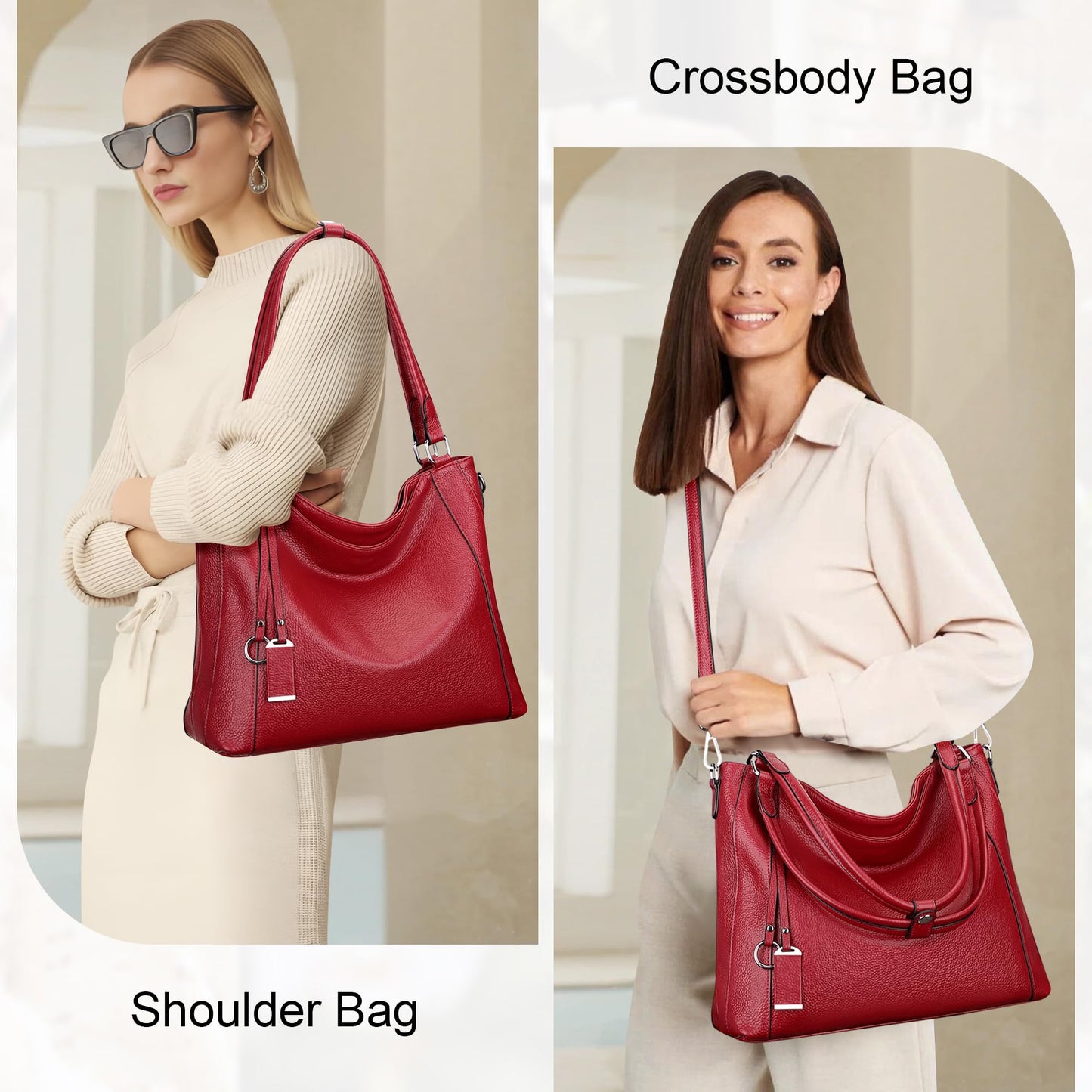Soft Leather Handbags for Women Shoulder Hobo Bag Large Tote Crossbody Bag By OVER EARTH (O103E Red Wine)