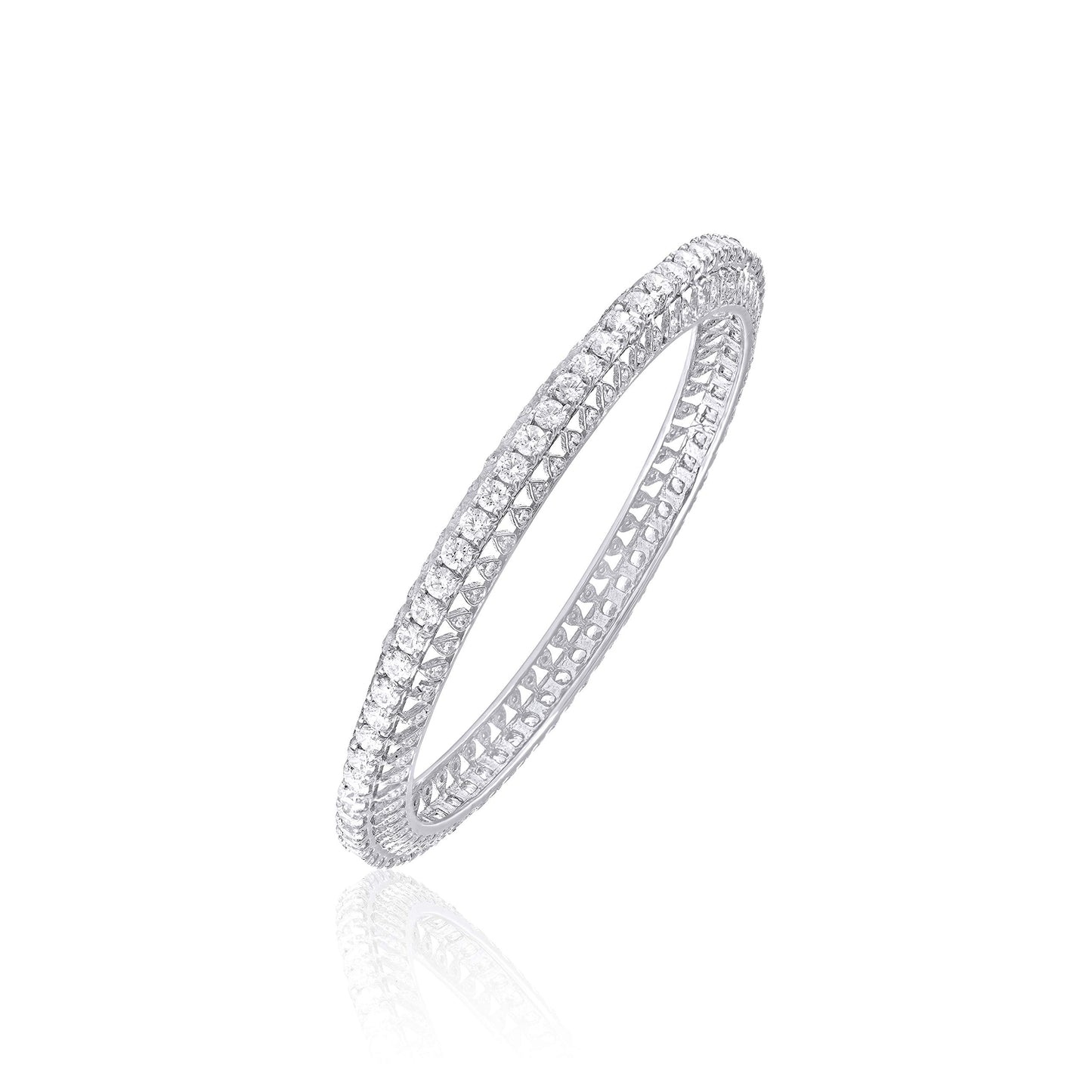 VIJAYA JEWELS 92.5 BIS Hallmarked Sterling Silver Swarovski Zirconia Nickle Free Rhodium plated Bangle For Women In an Elegant Jewellery Box (Size: 2.5” Set of 1)