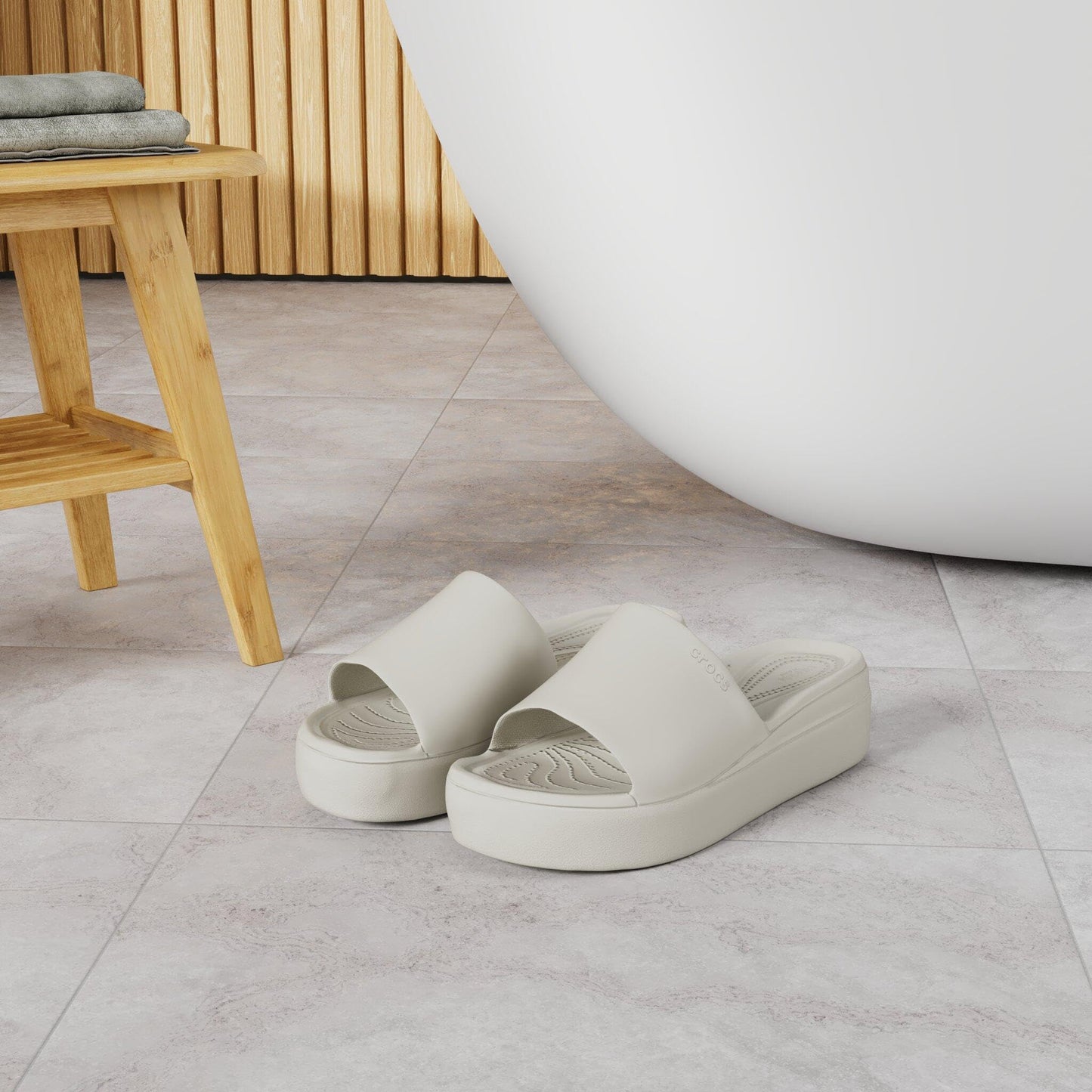 Crocs Women's Brooklyn Platform Slide Sandal, Bone, 8