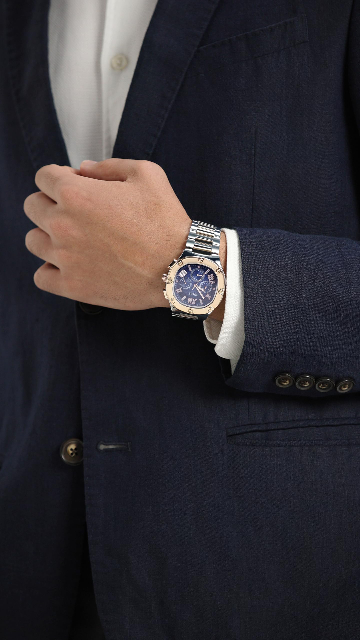 GUESS Men Blue Square Stainless Steel Dial Analog Watch- GW0572G4