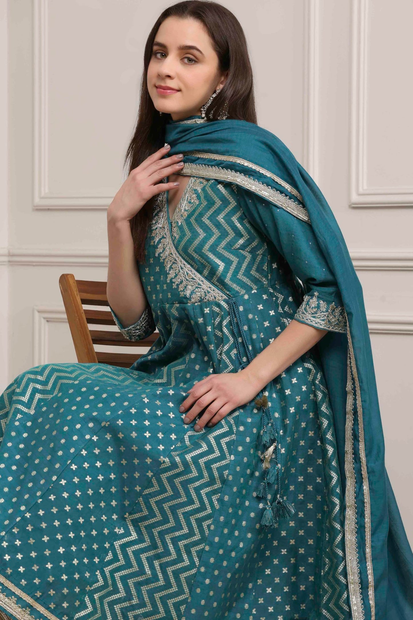Biba Women Teal Green Poly Cotton Anarkali Suit Set_34