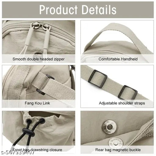 Women Stylish Nylon Crossbody Bag Drawstring Bucket Bag Simple Messenger Bag with Adjustable Strap for Daily Use