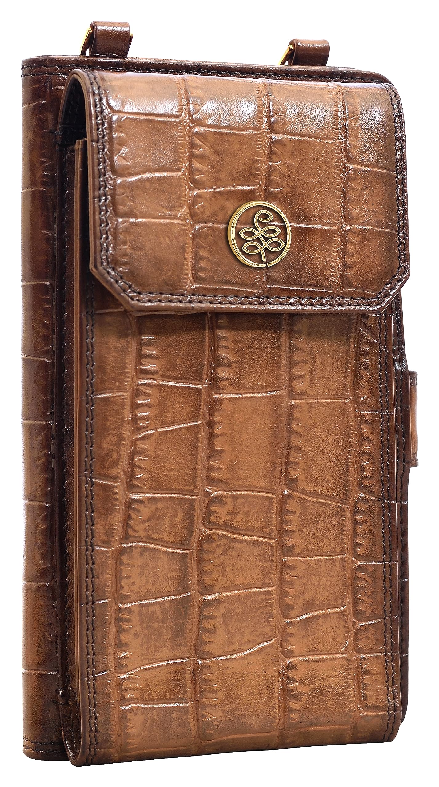 eske Noah - Wristlet - Genuine Quilted Leather - Holds Cards, Coins and Bills - Compact Design - Pockets for Everyday Use - Travel Friendly - Water Resistant - for Women (Britishtan Print)