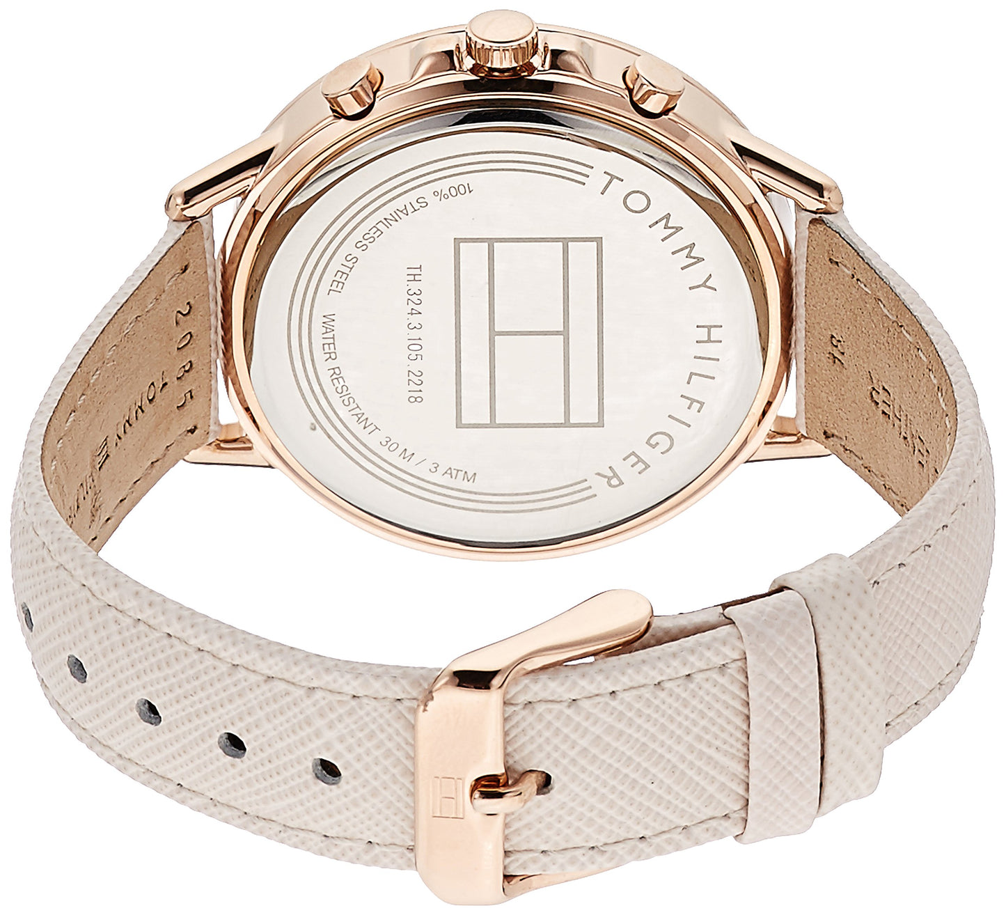 Tommy Hilfiger Quartz Analog with Day and Date Pink Dial Leather Strap Watch for Women-NETH1781789