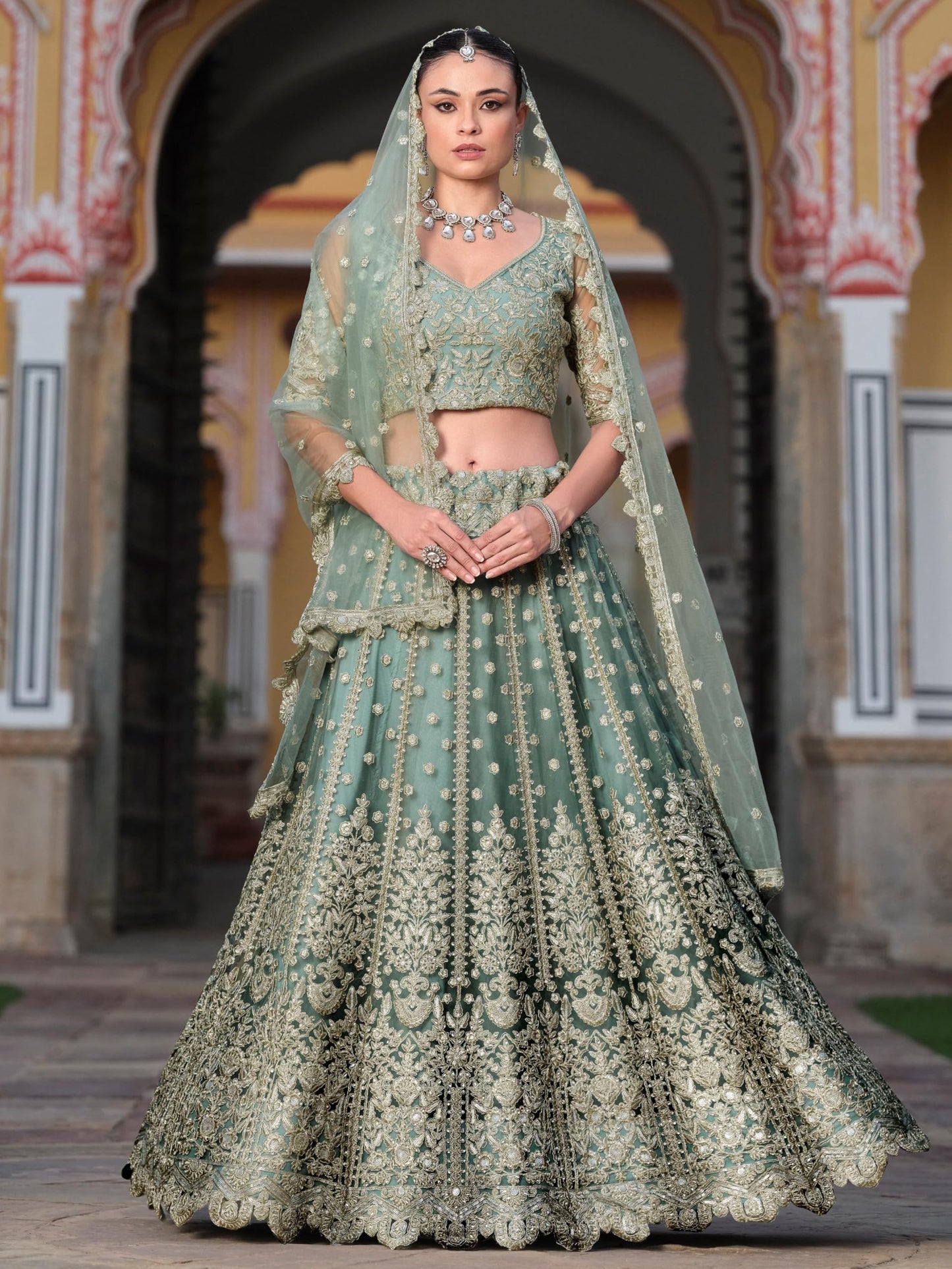 Zeel Clothing Women's Zari Sequins Embroidered Work Soft Net Lehenga Choli With Dupatta (6013-Women-Lehenga-Choli-Latest; Free size) (Yellow) (Pista)