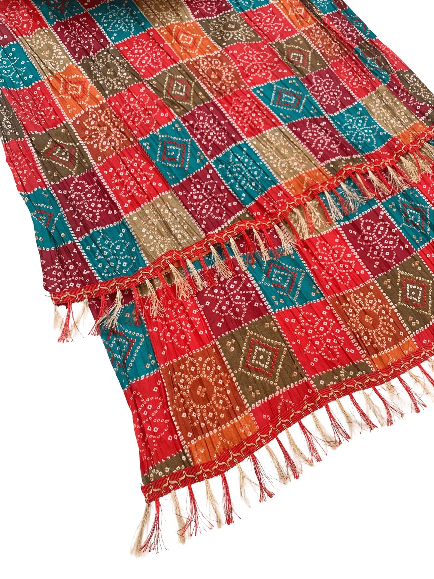 AKSHADEEP Bandhani And Patola Print Dupattas: Handmade Art Silk Dupattas For Women To Enhance Your Ensemble (Multicolor), Free Size