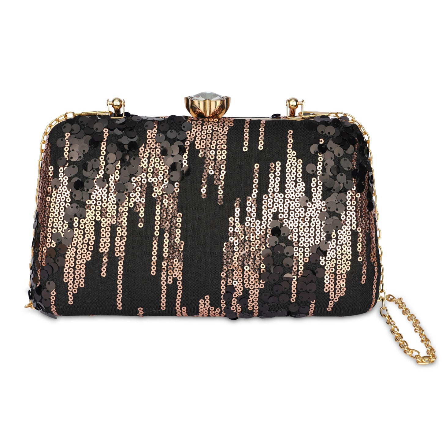 nesAccessories Black Sequin Clutch Evening Bag for Women – Sparkly Party Purse with Detachable Chain, Wedding & Formal Event Handbag (8 x 4.5 Inch)