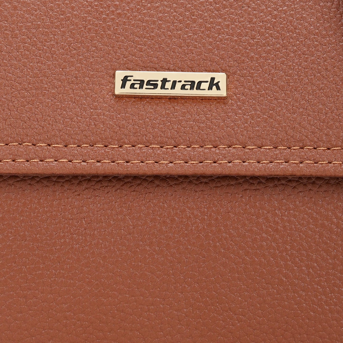 Fastrack brown Sling | Faux-Leather Women’s Handbag | Button-Closure Sling with Metal Accent Strap