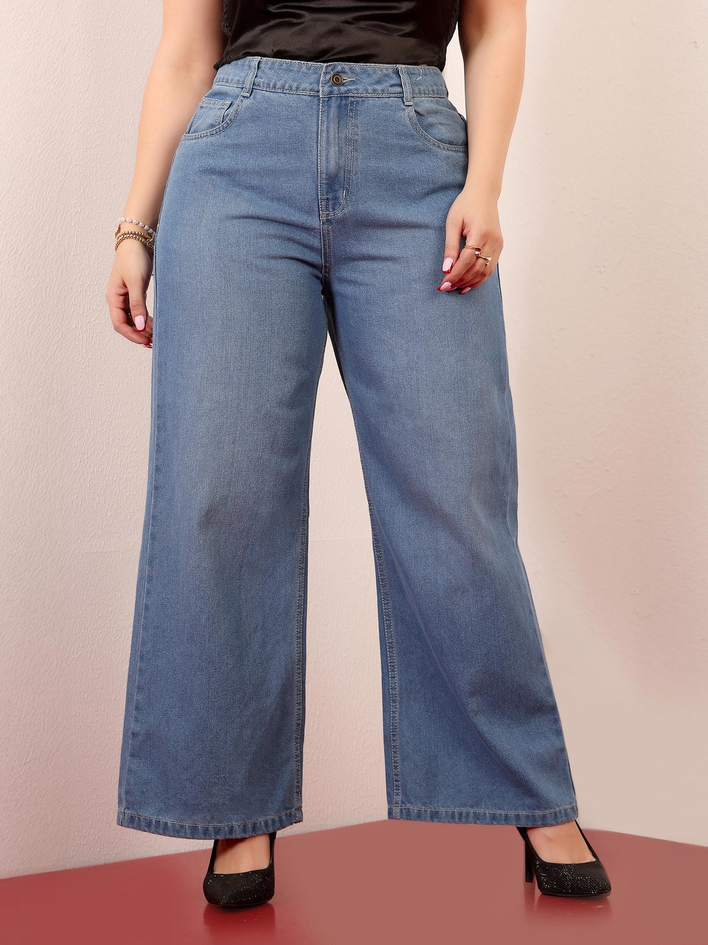 Miss Chase A+ Women's Wide Leg High Rise Regular-Length Stretchable Denim Jeans (APSS23DEN12-53-890-38, Spinel Blue, 38)