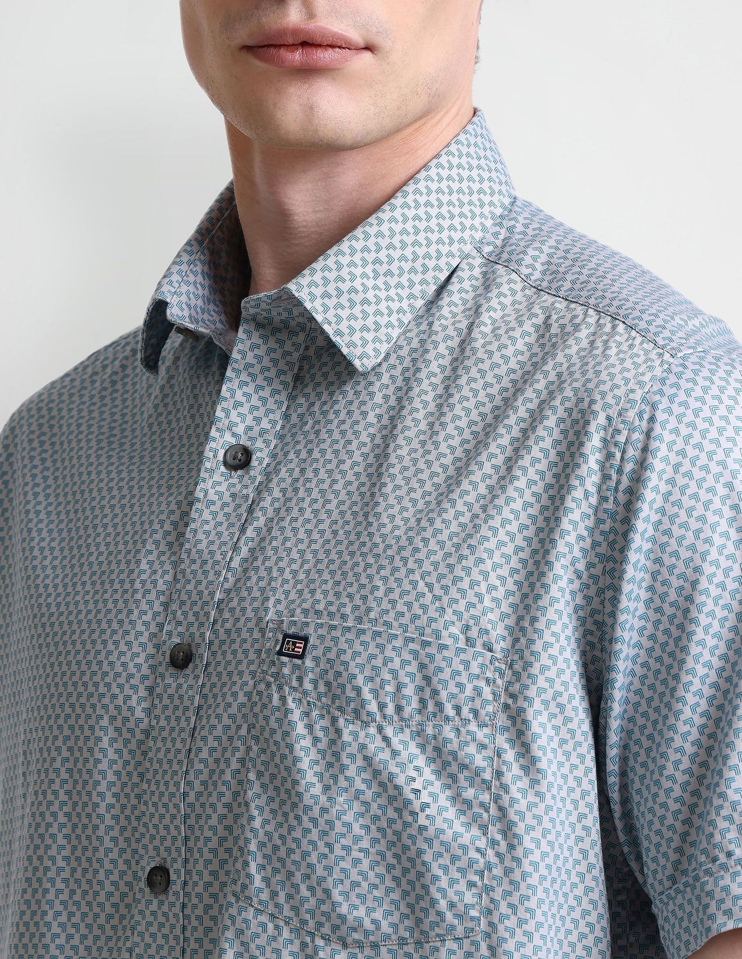 Arrow Men Cotton Geometric Regular Fit Shirt (ASAISH1644_Teal, 42)