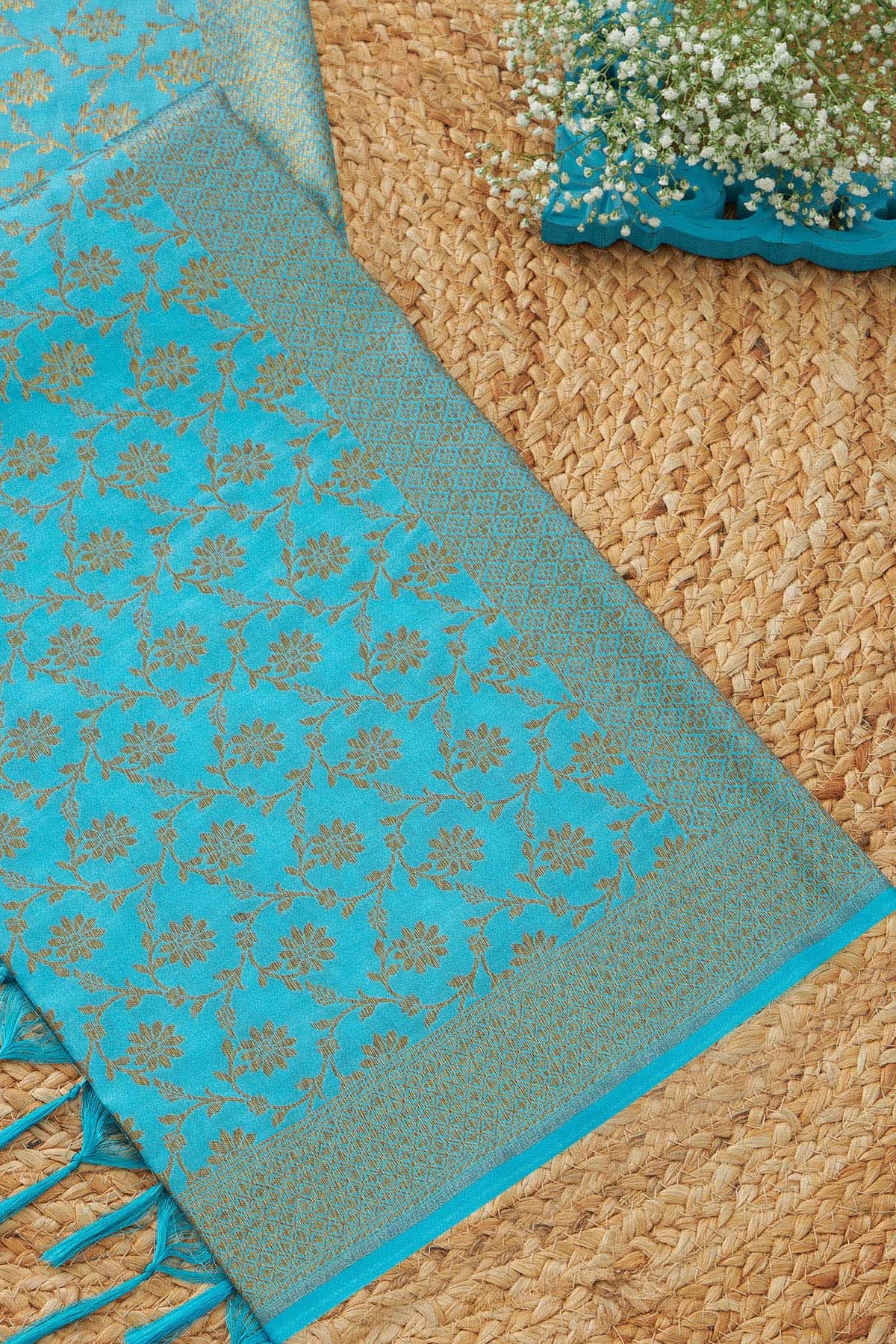 Soch Womens Blue Silk Blend Zari Woven Dupatta With Zari