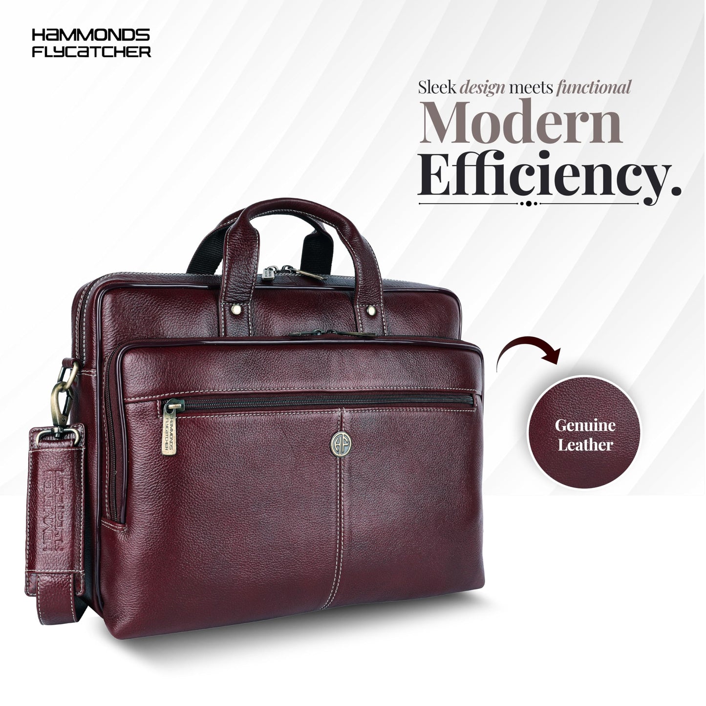 HAMMONDS FLYCATCHER Genuine Leather Office Bag for Men, Stylish 15.6 Inch Laptop Bag for Men, Multi Compartments, Adjustable Strap - 1 Year Warranty - Ideal for Office, Travel, Daily Use - Brown
