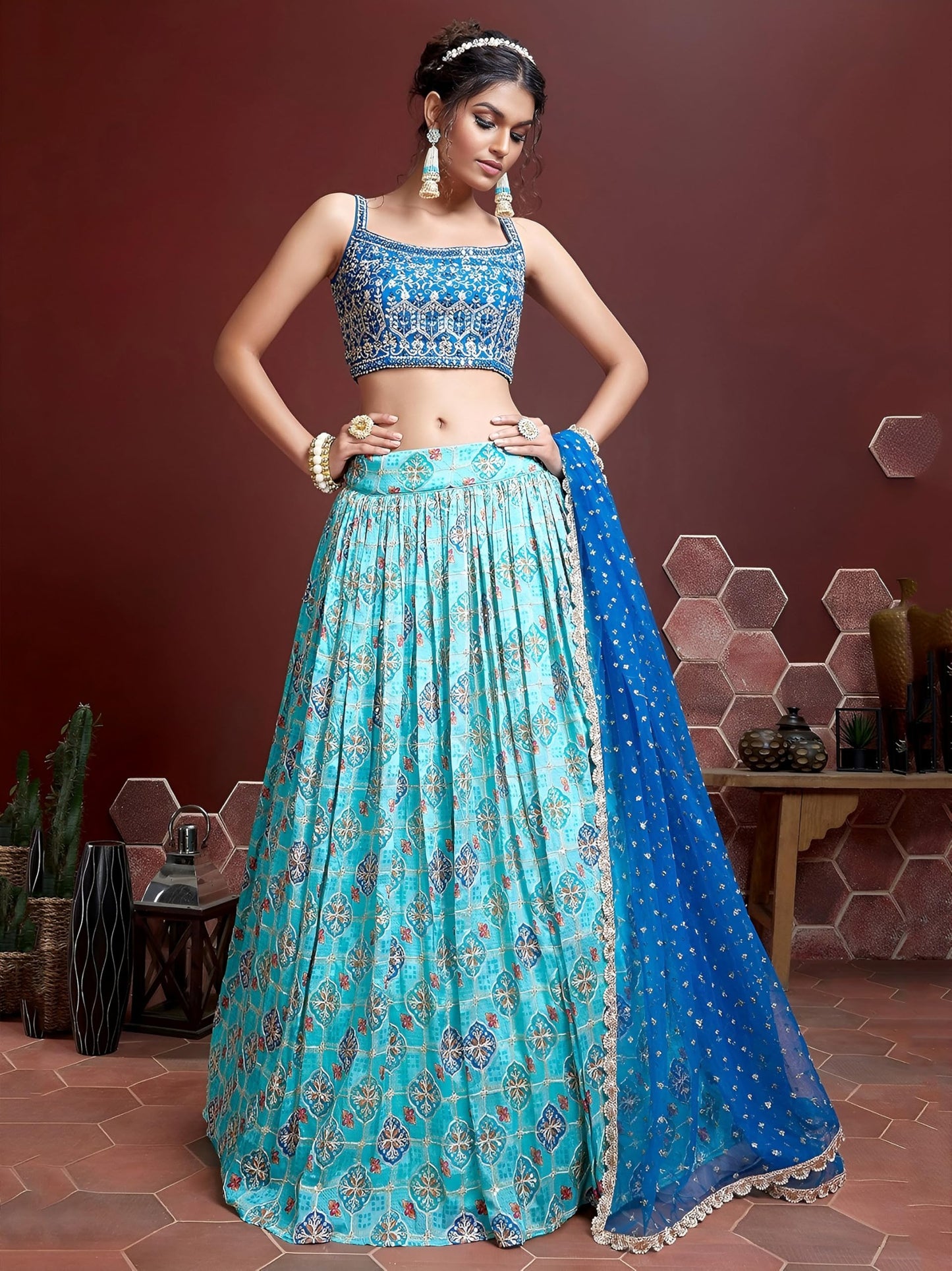 Zeel Clothing Women's Silk Embroidered Semi-Stitched Lehenga Choli with Dupatta (109-SKyBlue-Wedding-Bridal-Latest-Lehenga; Free Size)