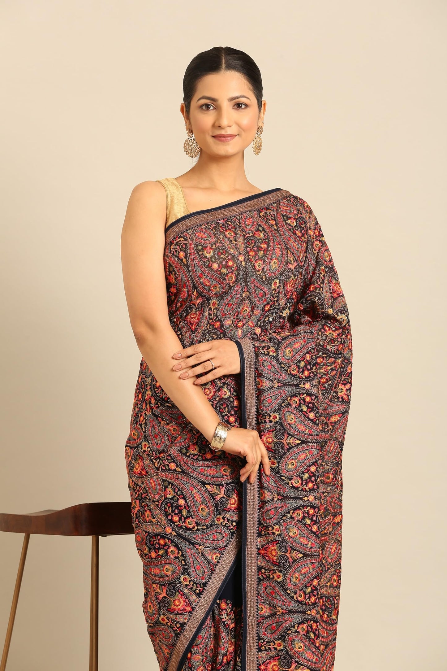 MOHEY Women's Blue Georgette Printed| Embroidered Saree