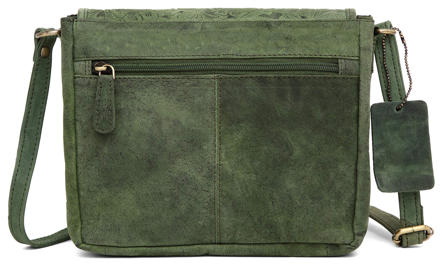 WildHorn Premium Leather Vintage Fashion Oliva Crossbody Bag with Adjustable Strap for Women (Distressed Printed Green)