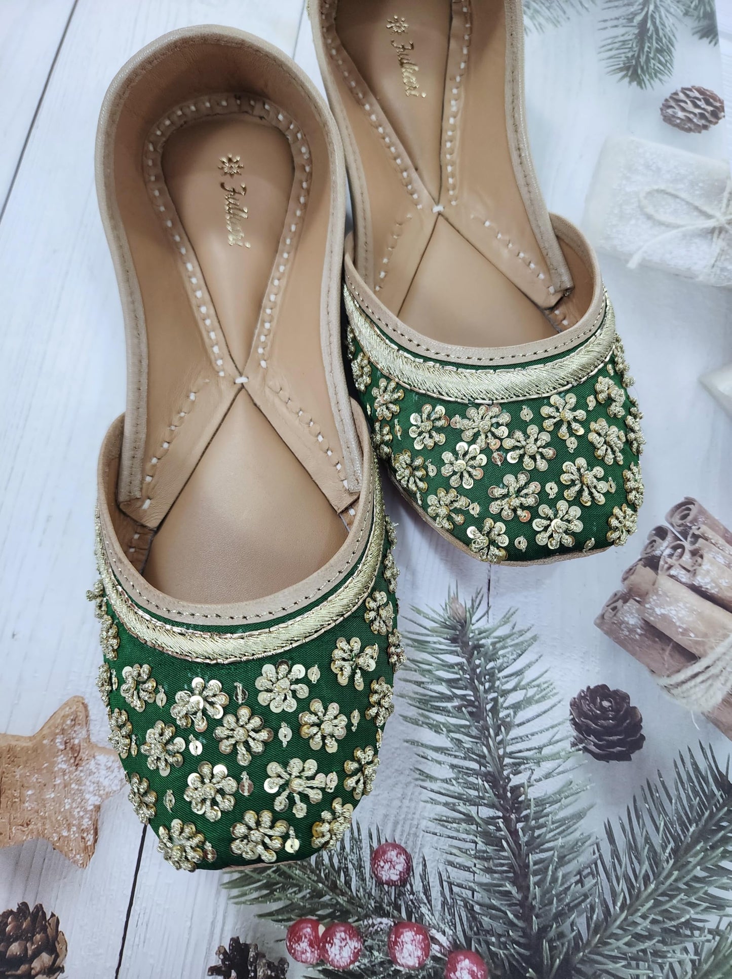 Fulkari Formal Shoes for Women – Elegant & Comfortable Office Wear, Stylish Leather Finish, Cushioned Insole, Ideal for Work, Business Meetings & Formal Events (Green Gold,Size-6)