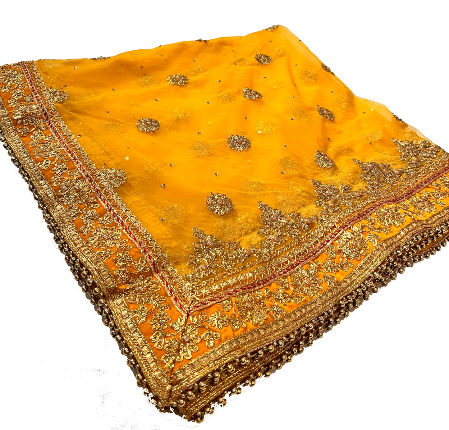 asha chunri house Women Yellow Bridal Dupatta With Velvet Border 2.25 Meter For Wedding