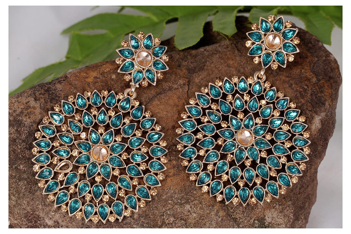 JFL - Jewellery for Less Gold Plated Stone & Diamond Studded Earrings For Women (Transparent Blue)