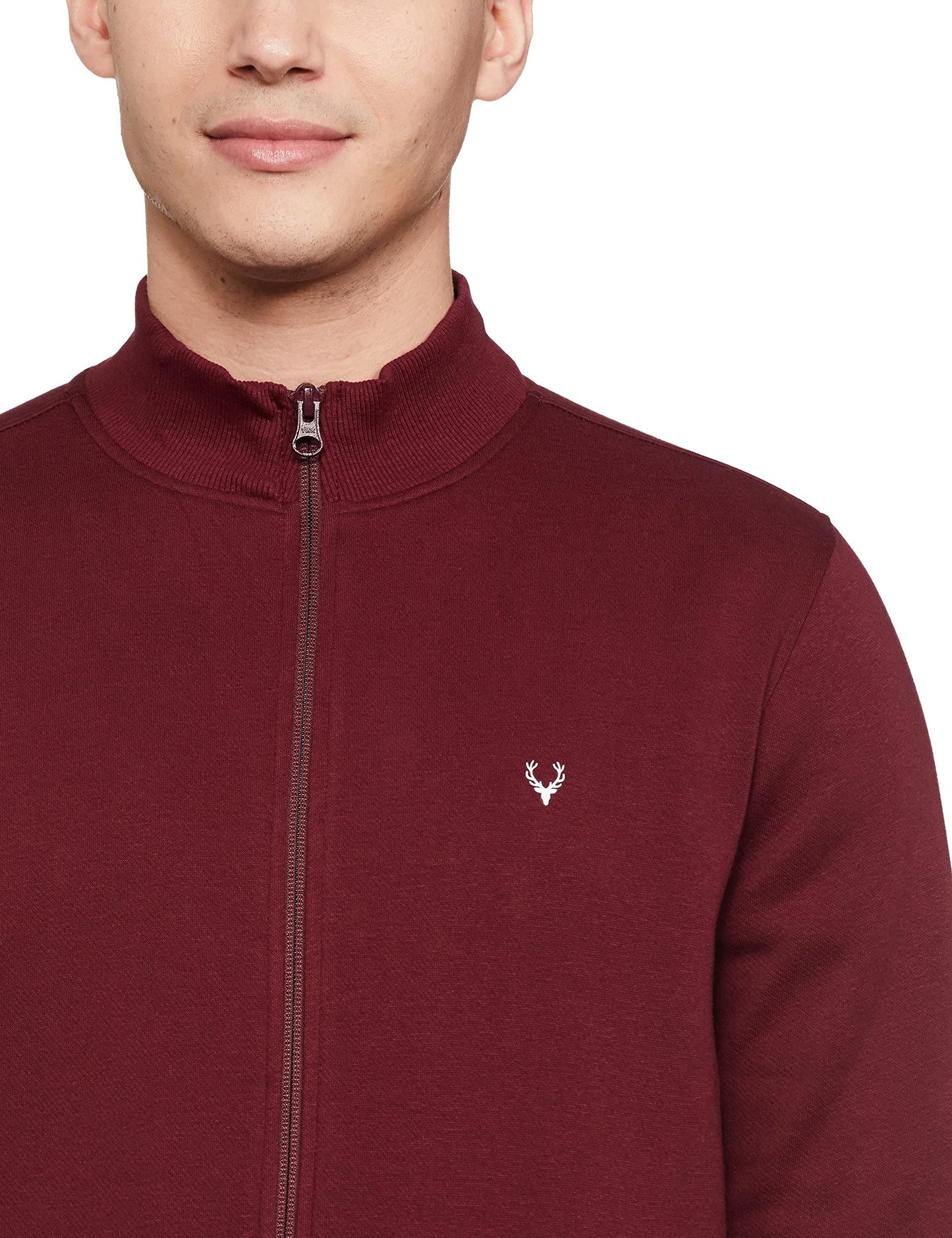 Allen Solly Men Maroon Cotton Crew Neck Regular Stylized Neck Full Sleeves Casual Sweatshirt, XL