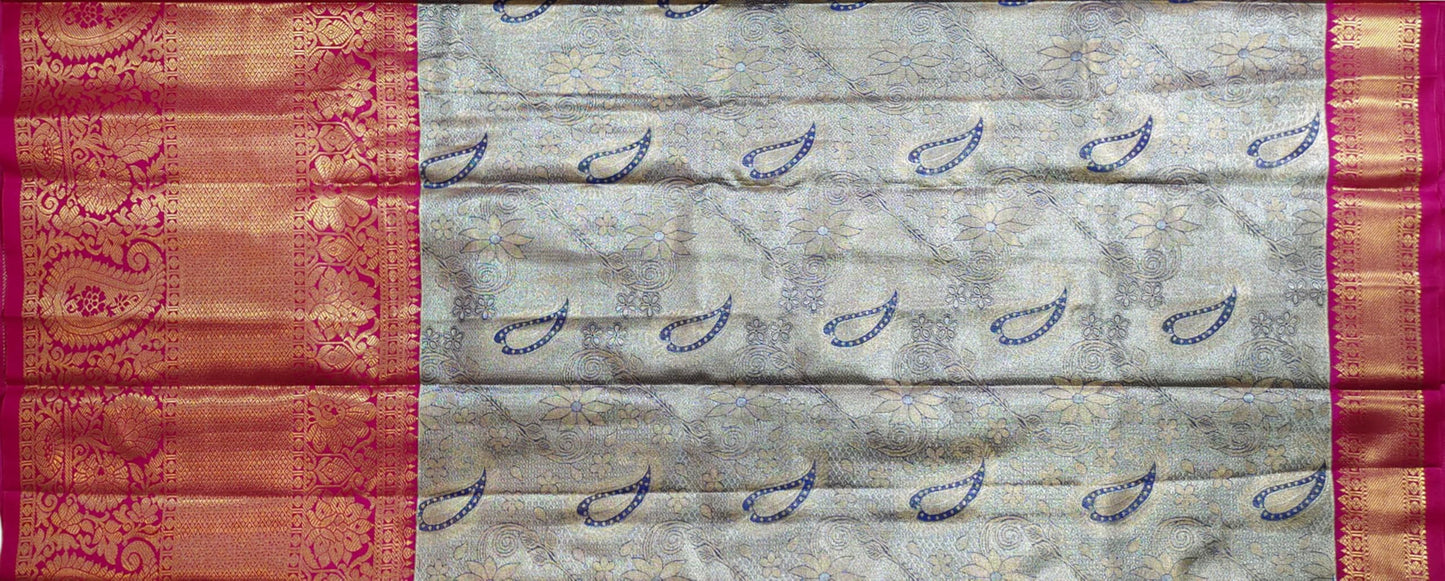 VFCollections Women's Kanchipuram Silk Pure Pattu Sarees With Blouse (VFC585-6), Blue