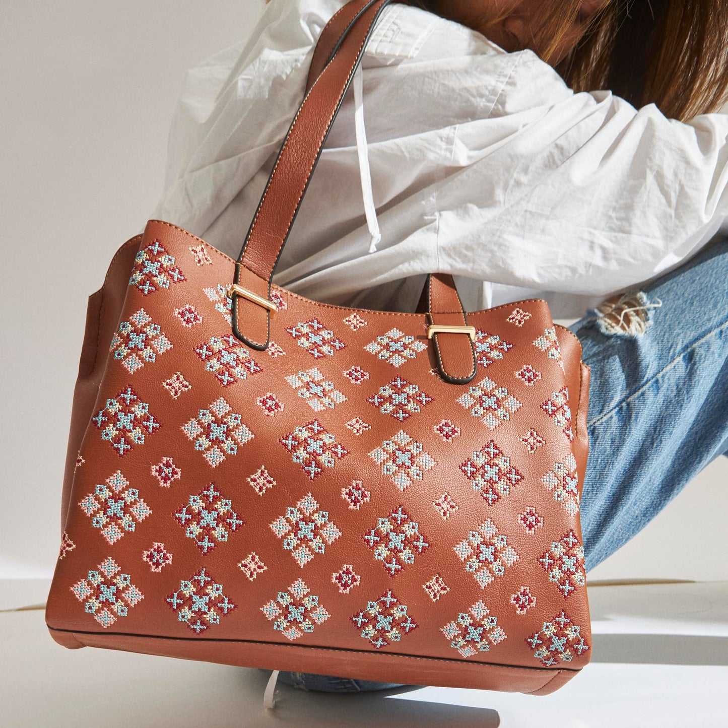 Chumbak Women's Office Tote Bag, Printed Canvas Shoulder Bag for College, Work and Travel, Stylish and Durable with Laptop Compartment