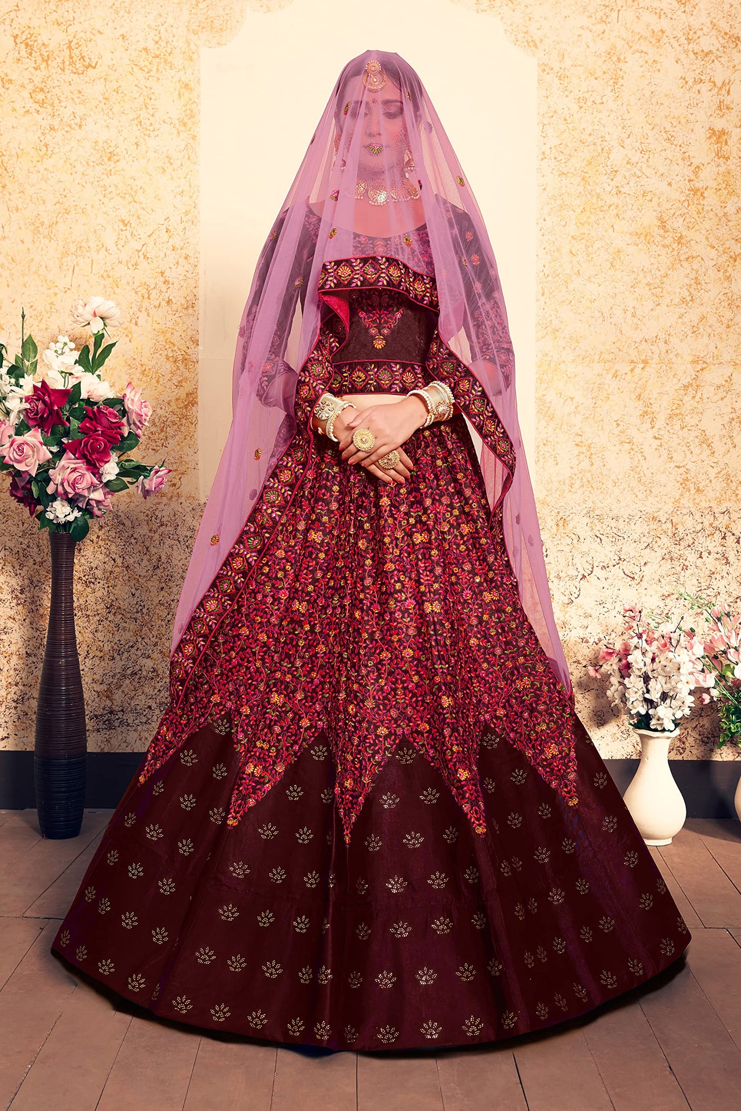 FUSIONIC Astonishing Maroon Color Satin Base Lehenga Set For Women