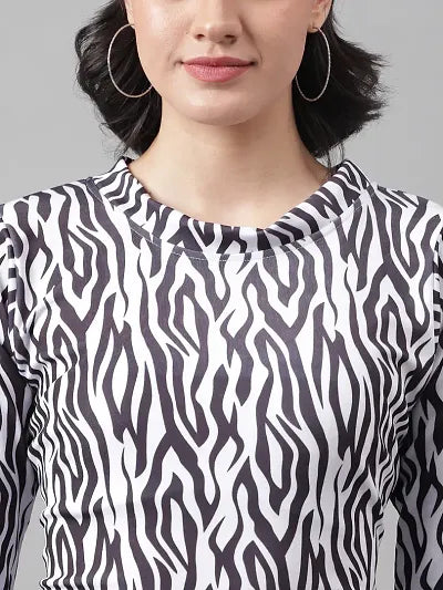 Stylish White Polyester Printed Dress For Women