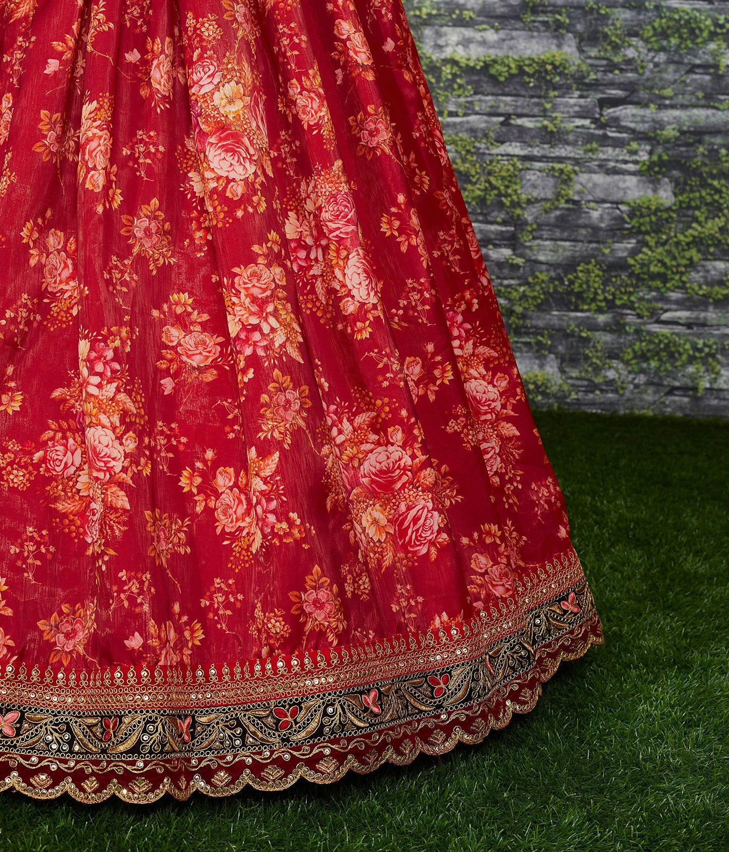 Zeel Clothing Maroon Floral Organza Semi-Stitched Lehenga Choli for Women (7064-Wedding-New-Bridal-Heavy-Lehenga_Free Size; Maroon)